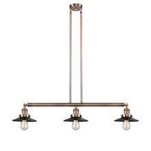  213-AC-M6BK - Railroad - 3 Light - 41 inch - Antique Copper - Stem Hung - Island Light