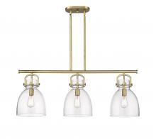  410-3I-BB-G412-10SDY - Newton Bell - 3 Light - 42 inch - Brushed Brass - Island Light