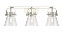  423-3W-PN-G411-6CL - Pilaster II Cone - 3 Light - 27 inch - Polished Nickel - Bath Vanity Light