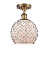 Innovations Lighting 516-1C-BB-G121-8CBK-LED - Farmhouse Chicken Wire - 1 Light - 8 inch - Brushed Brass - Semi-Flush Mount