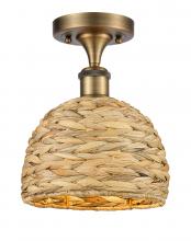  516-1C-BB-RBD-8-NAT - Woven Rattan - 1 Light - 8 inch - Brushed Brass - Semi-Flush Mount