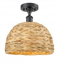  516-1C-BK-RBD-12-NAT - Woven Rattan - 1 Light - 12 inch - Matte Black - Semi-Flush Mount