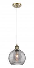 Innovations Lighting 516-1P-AB-G1213-8SM - Athens Deco Swirl - 1 Light - 8 inch - Antique Brass - Cord hung - Mini Pendant