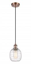  516-1P-AC-G1013 - Belfast - 1 Light - 6 inch - Antique Copper - Cord hung - Mini Pendant