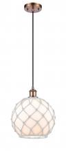  516-1P-AC-G121-10RW - Farmhouse Rope - 1 Light - 10 inch - Antique Copper - Cord hung - Mini Pendant