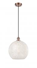  516-1P-AC-G1216-12WM - White Mouchette - 1 Light - 12 inch - Antique Copper - Cord Hung - Mini Pendant