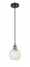  516-1P-BAB-G1216-6WM - White Mouchette - 1 Light - 6 inch - Black Antique Brass - Cord Hung - Mini Pendant