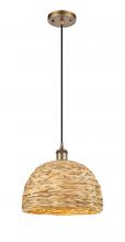  516-1P-BB-RBD-12-NAT - Woven Rattan - 1 Light - 12 inch - Brushed Brass - Mini Pendant