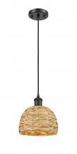  516-1P-BK-RBD-8-NAT - Woven Rattan - 1 Light - 8 inch - Matte Black - Mini Pendant