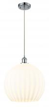  516-1P-PC-G1217-14WV - White Venetian - 1 Light - 14 inch - Polished Chrome - Cord Hung - Pendant