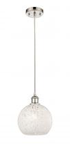  516-1P-PN-G1216-8WM - White Mouchette - 1 Light - 8 inch - Polished Nickel - Cord Hung - Mini Pendant