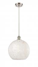  516-1P-SN-G1216-12WM - White Mouchette - 1 Light - 12 inch - Brushed Satin Nickel - Cord Hung - Mini Pendant