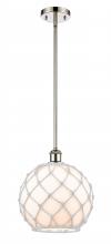  516-1S-PN-G121-10RW - Farmhouse Rope - 1 Light - 10 inch - Polished Nickel - Mini Pendant