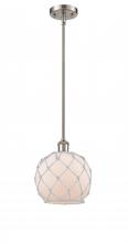 Innovations Lighting 516-1S-SN-G121-8RW-LED - Farmhouse Rope - 1 Light - 8 inch - Brushed Satin Nickel - Mini Pendant