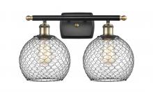  516-2W-BAB-G122-8CBK - Farmhouse Chicken Wire - 2 Light - 18 inch - Black Antique Brass - Bath Vanity Light