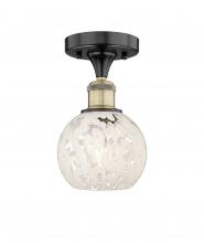  616-1F-BAB-G1216-6WM - White Mouchette - 1 Light - 6 inch - Black Antique Brass - Semi-Flush Mount