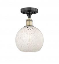  616-1F-BAB-G1216-8WM - White Mouchette - 1 Light - 8 inch - Black Antique Brass - Semi-Flush Mount