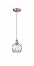  616-1P-AC-G1215-6 - Athens Water Glass - 1 Light - 6 inch - Antique Copper - Cord hung - Mini Pendant