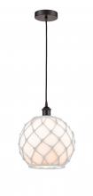  616-1P-OB-G121-10RW - Farmhouse Rope - 1 Light - 10 inch - Oil Rubbed Bronze - Cord hung - Mini Pendant