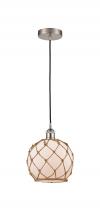  616-1P-SN-G121-8RB - Farmhouse Rope - 1 Light - 8 inch - Brushed Satin Nickel - Cord hung - Mini Pendant