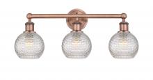  616-3W-AC-G122C-6CL - Athens - 3 Light - 24 inch - Antique Copper - Bath Vanity Light