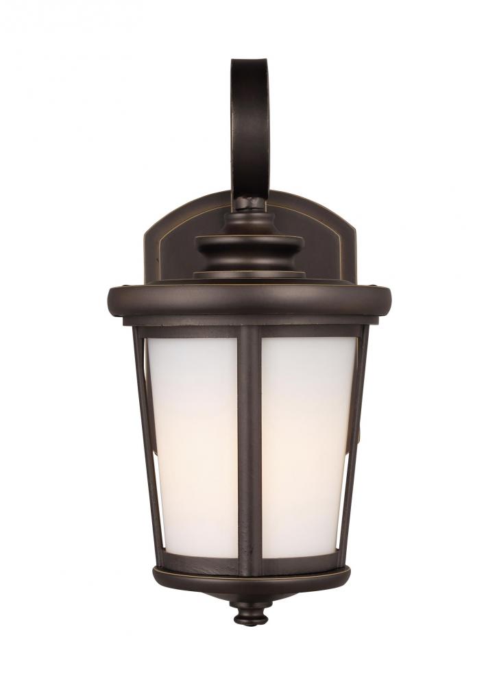 Eddington modern 1-light outdoor exterior small wall lantern sconce in antique bronze finish with ca