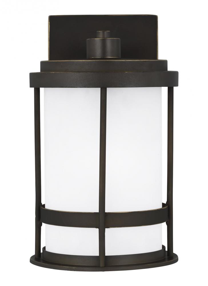 Wilburn modern 1-light outdoor exterior Dark Sky compliant small wall lantern sconce in antique bron