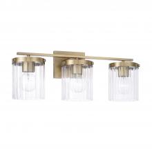  156231AD-555 - 3-Light Vanity in Aged Brass with Clear Beveled Fluted Glass