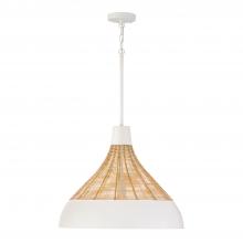  353912WE - 1-Light Boho Pendant in Matte White with Handcrafted Natural Rattan