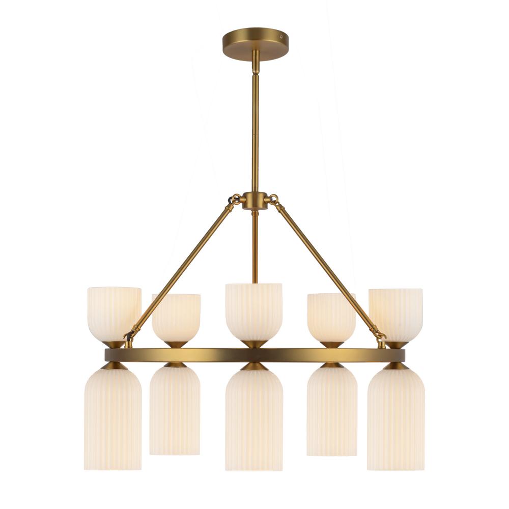 Nelly 26-in Brushed Gold/Glossy Ribbed Opal Glass Socket Chandelier