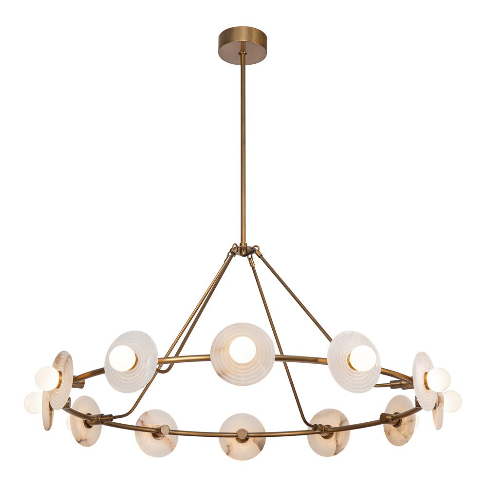 Dahlia 46-in Vintage Brass/Alabaster LED Chandeliers