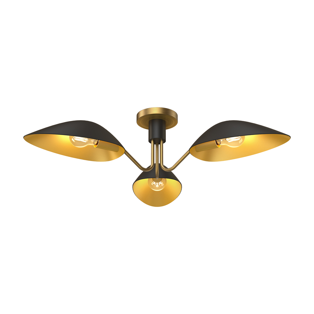 Oscar 32-in Aged Gold/Matte Black 3 Lights Semi Flush Mount