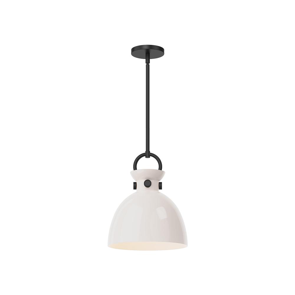 Waldo 11-in Matte Black/Glossy Opal Glass 1 Light Pendant