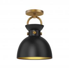  SF411309AGMB - Waldo 9-in Aged Gold/Matte Black 1 Light Semi Flush Mount