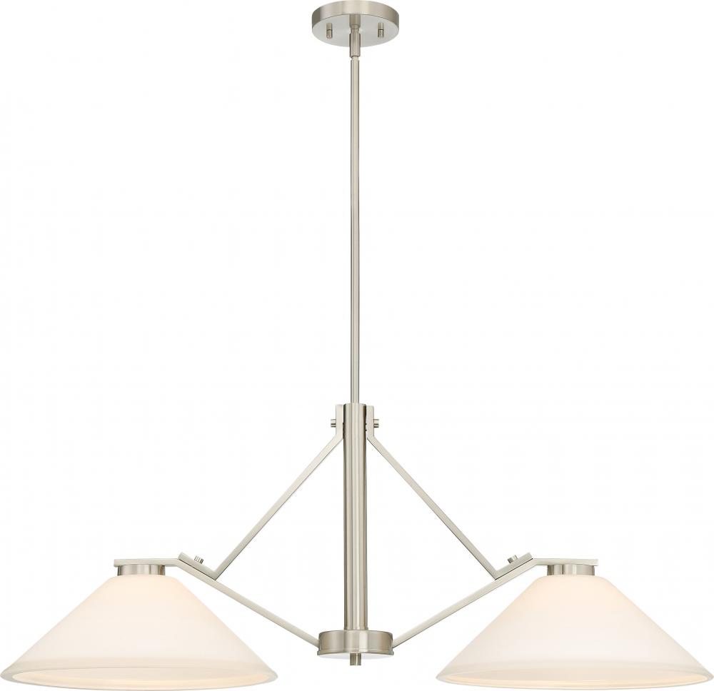 Nome - 2 Light Island Pendant with Satin White Glass - Brushed Nickel Finish