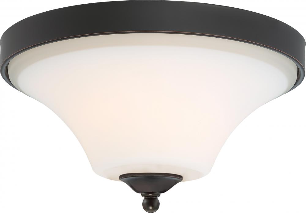 Fawn - 2 Light Flush Mount with Satin White Glass - Mahogany Bronze Finish