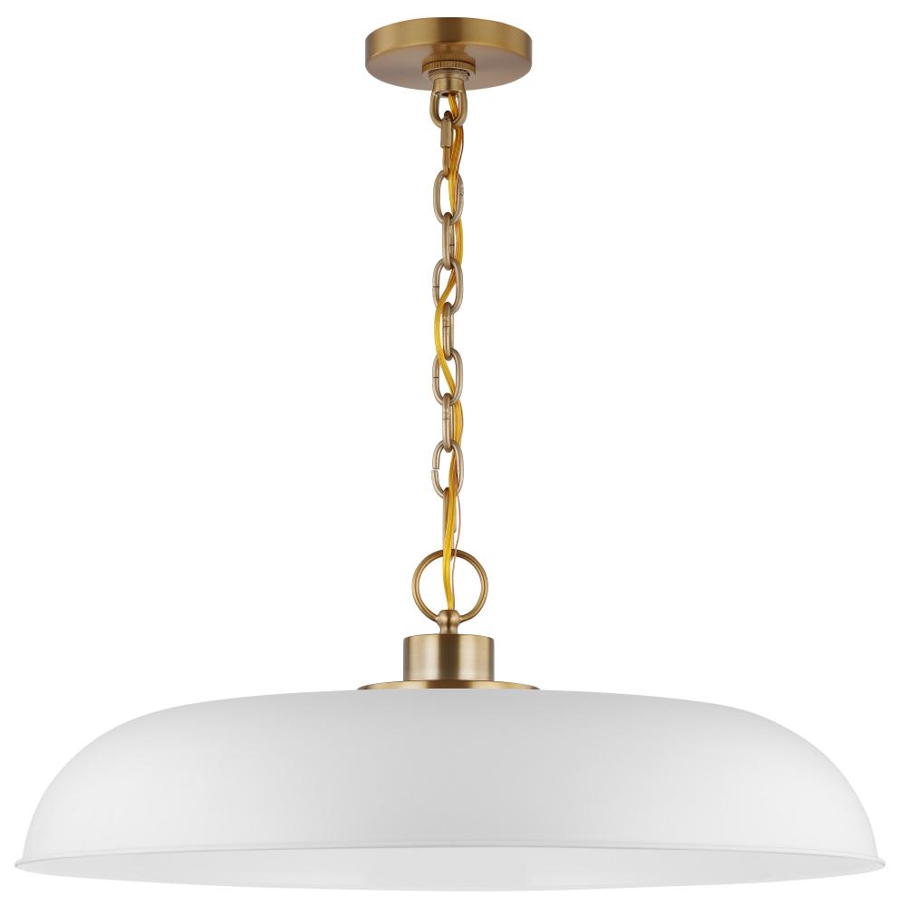 Colony; 1 Light; Large Pendant; Matte White with Burnished Brass