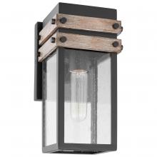  60/7540 - Homestead; 1 Light; Small Wall Lantern; Matte Black & Wood Finish with Clear Seeded Glass