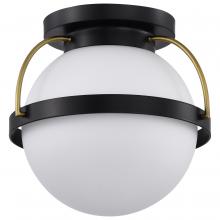  60/7770 - Lakeshore 1 Light Small Flush; Matte Black & Natural Brass Finish; White Opal Glass