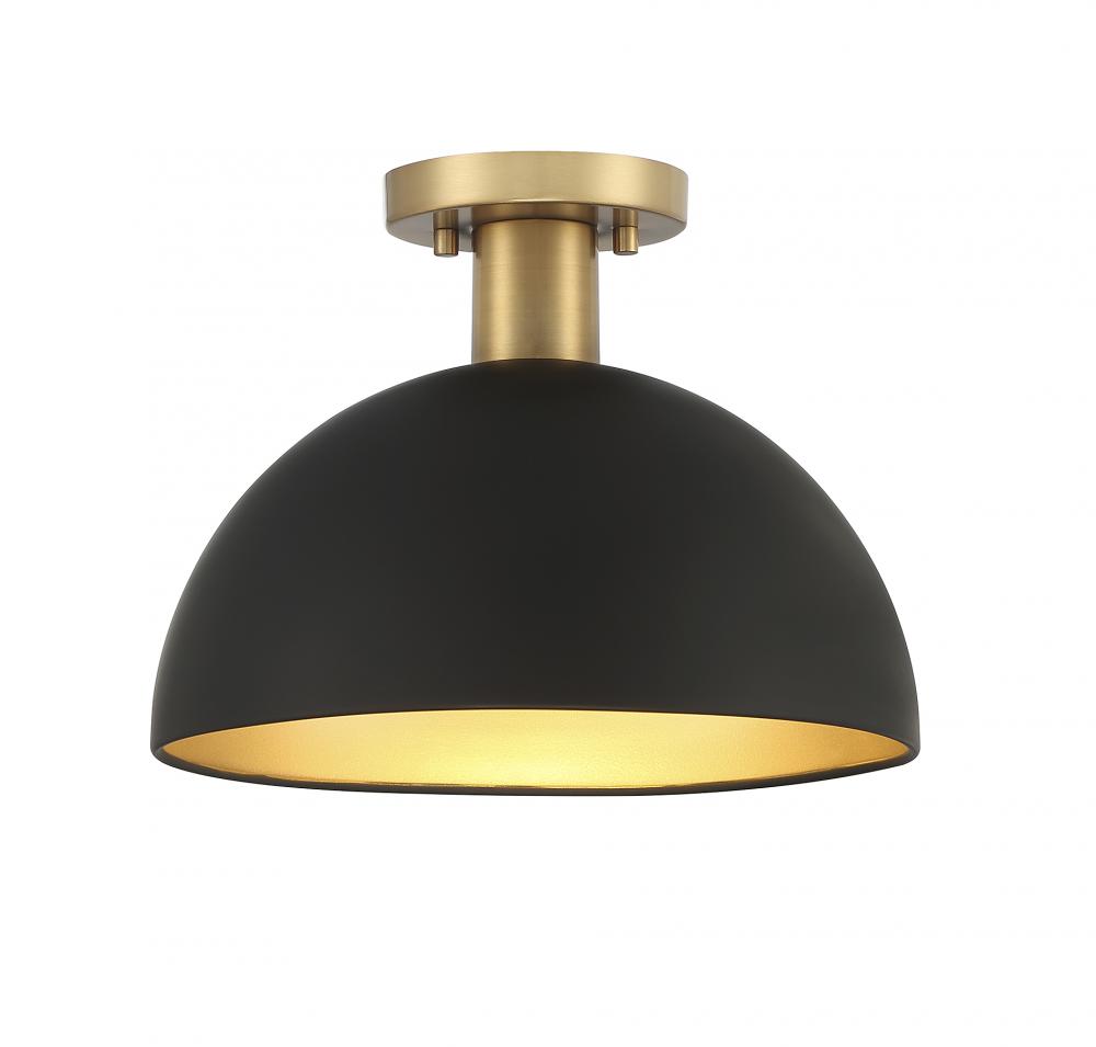 1-Light Ceiling Light in Matte Black with Natural Brass