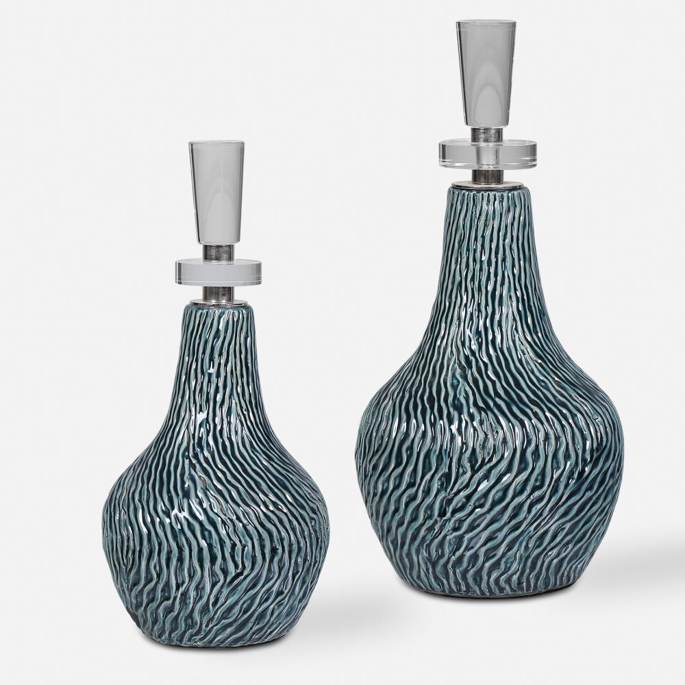 Uttermost Almera Dark Teal Bottles, S/2