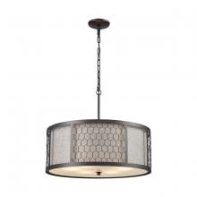  15243/6 - Filmore 6-Light Chandelier in Oiled Bronze with Wire Mesh and Gray Linen Fabric Shade